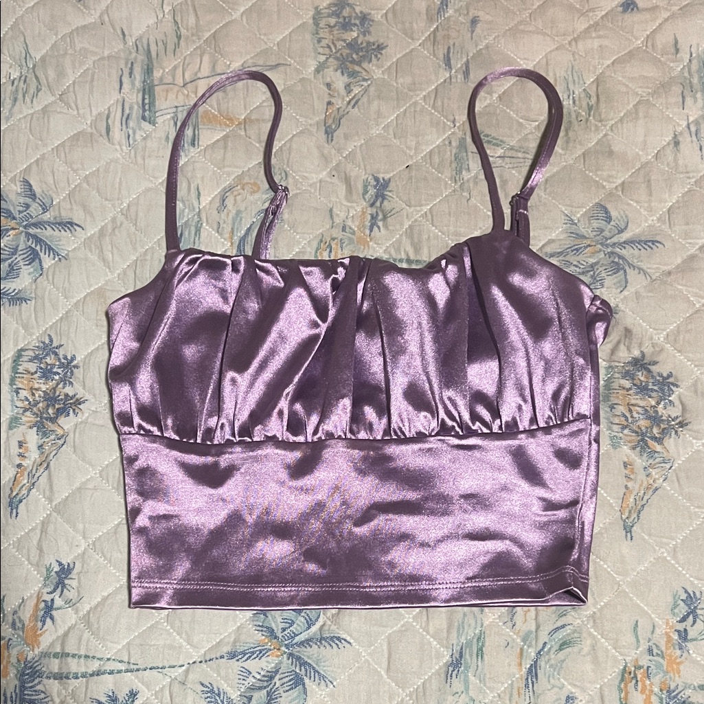 Divided Purple Satin Crop Top